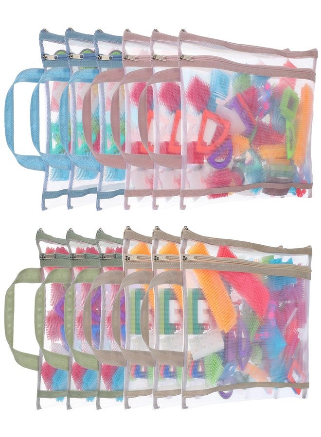 Lemecima 12 Pack Colored Mesh Zipper Pouch Bags, Double-Layer Nylon Puzzle Building Block Sets Storage & Organization, Breathable See Through A4 Zipper Pouch with Handle for Board Games - Image 1