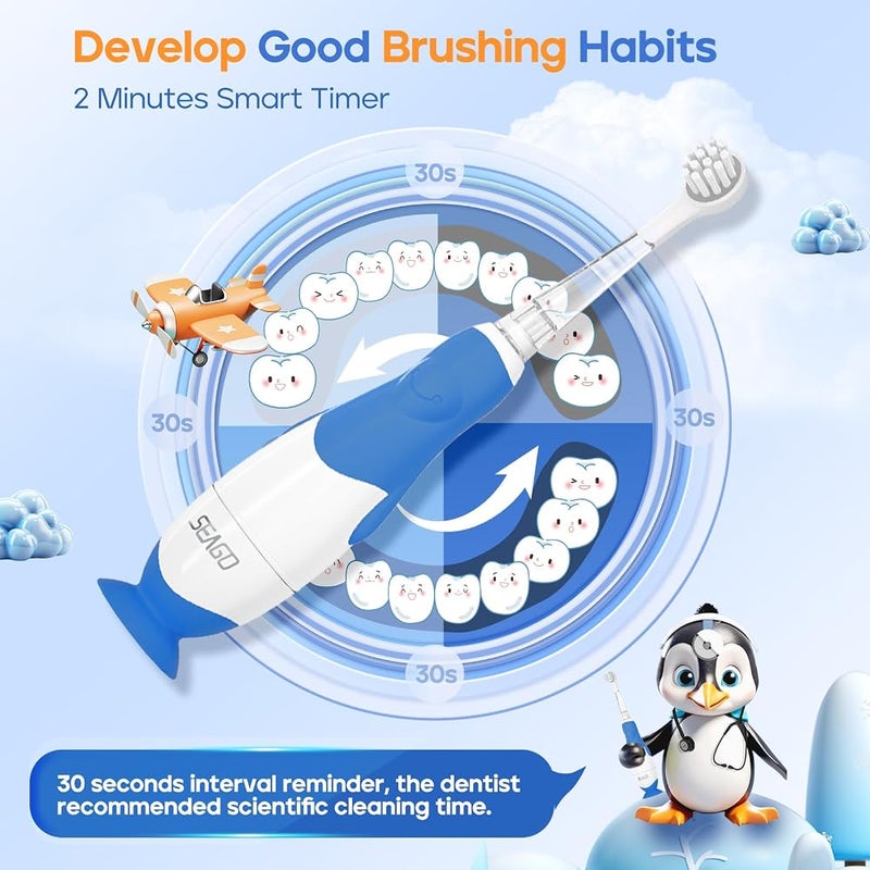 SEAGO Toddler Electric Toothbrushes for Baby Ages 0-3 Years, Baby Toothbrush with Smart Timer and Suction Base, 4 Replacement Brush Heads SG-513 - Image 5