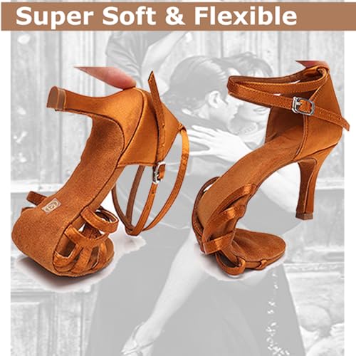 MSMAX Women Tan Latin Dancing Shoes High Heel Character Ballroom Dance Shoe for Women 8 M US Women - Image 3