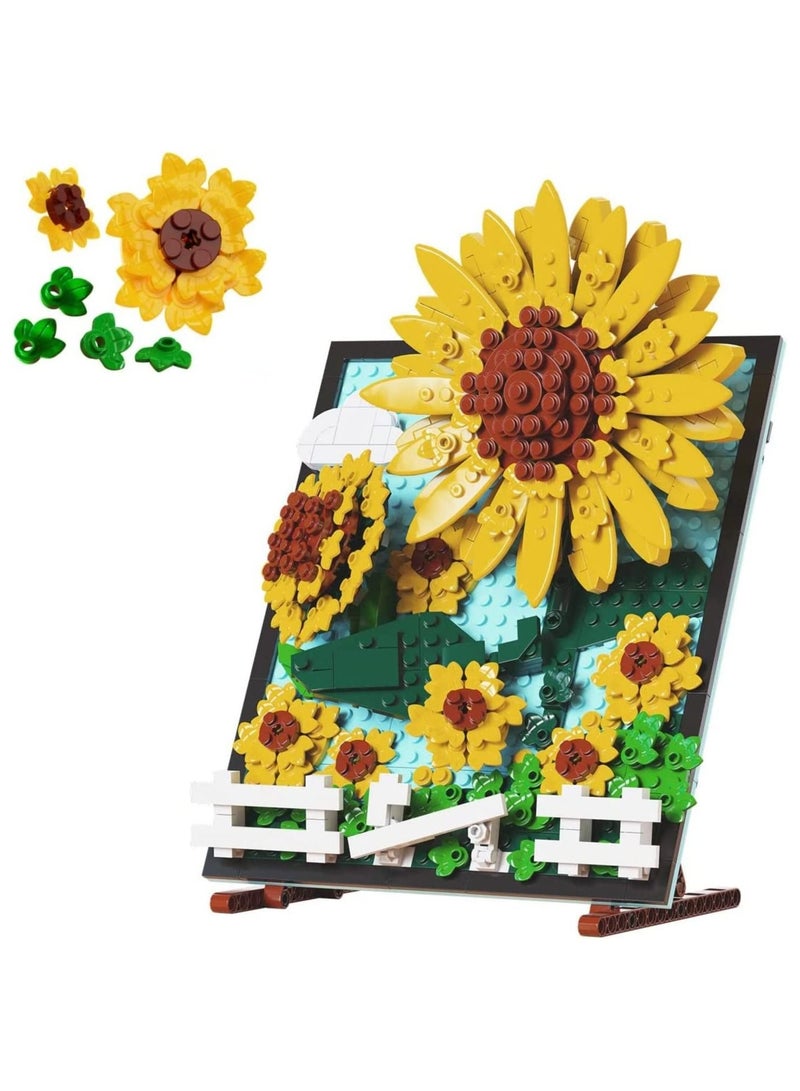 كابتن تيك Sunflower 3D Picture Decorations Painting Building Blocks Artificial Flowers Building Toy Kit Educational Gift for Kids Adults Unique Home Decor and Great Birthday Valentine's Day Gifts for Her Women - Image 1