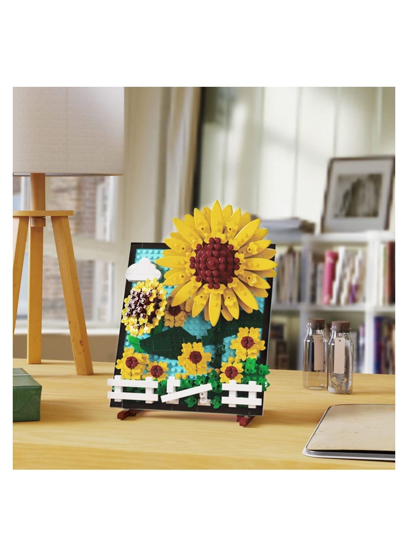 كابتن تيك Sunflower 3D Picture Decorations Painting Building Blocks Artificial Flowers Building Toy Kit Educational Gift for Kids Adults Unique Home Decor and Great Birthday Valentine's Day Gifts for Her Women - Image 2