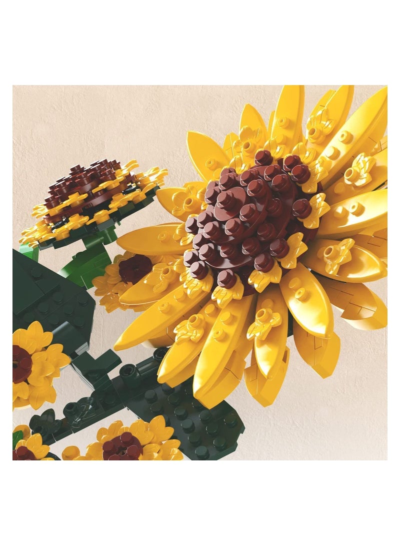 كابتن تيك Sunflower 3D Picture Decorations Painting Building Blocks Artificial Flowers Building Toy Kit Educational Gift for Kids Adults Unique Home Decor and Great Birthday Valentine's Day Gifts for Her Women - Image 5