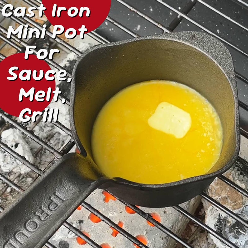 IPROUDER Cast Iron Sauce Pan and Basting Pot with BBQ Mop Brushes - Cast Iron Small Sauce Pots 2 Pcs for Grilling, Melting, Camping Cooking & Stoves - Mini Pot for Butter Melter - Image 3