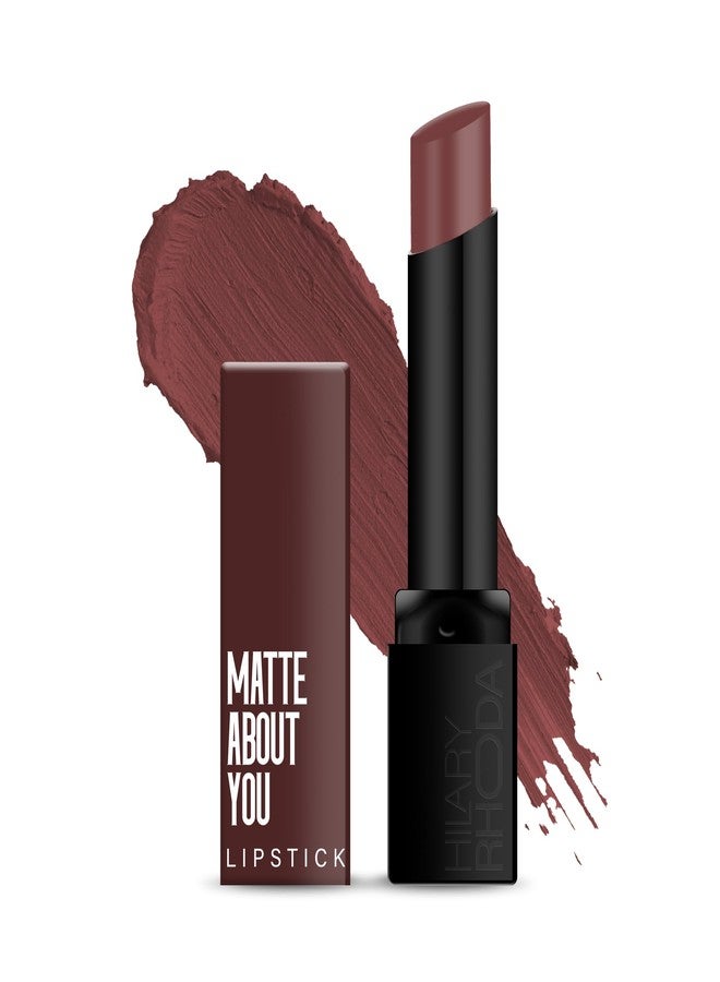 Hilary Rhoda Matte About You Lipstick | Long Lasting & Highly Pigmented Lipstick | Glides Smoothly | Matte Finish | One Stroke Application | Cruelty-Free & Vegan - 3g (Cocoa Crush - Shade 11) - Image 1