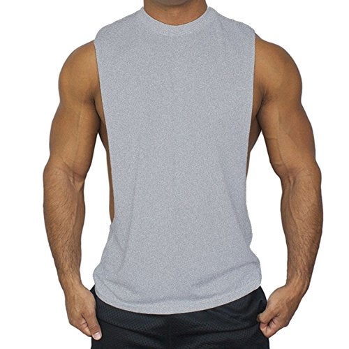 ZUEVI Men's Muscular Cut Open Sides Bodybuilding Tank Top(Gray-M-S) - Image 1
