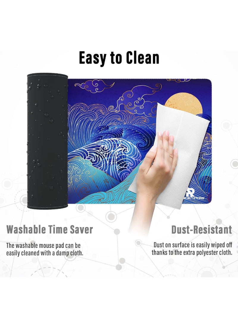 Rock Pow - Large Gaming Mouse Pad with Stitched Edges, Japanese Wave and Sun Desk Mat, Extended XL Mousepad with Anti-Slip Base, Cute Minimalist Desk Pad for Keyboard and Mouse,800X300X3MM - Image 1
