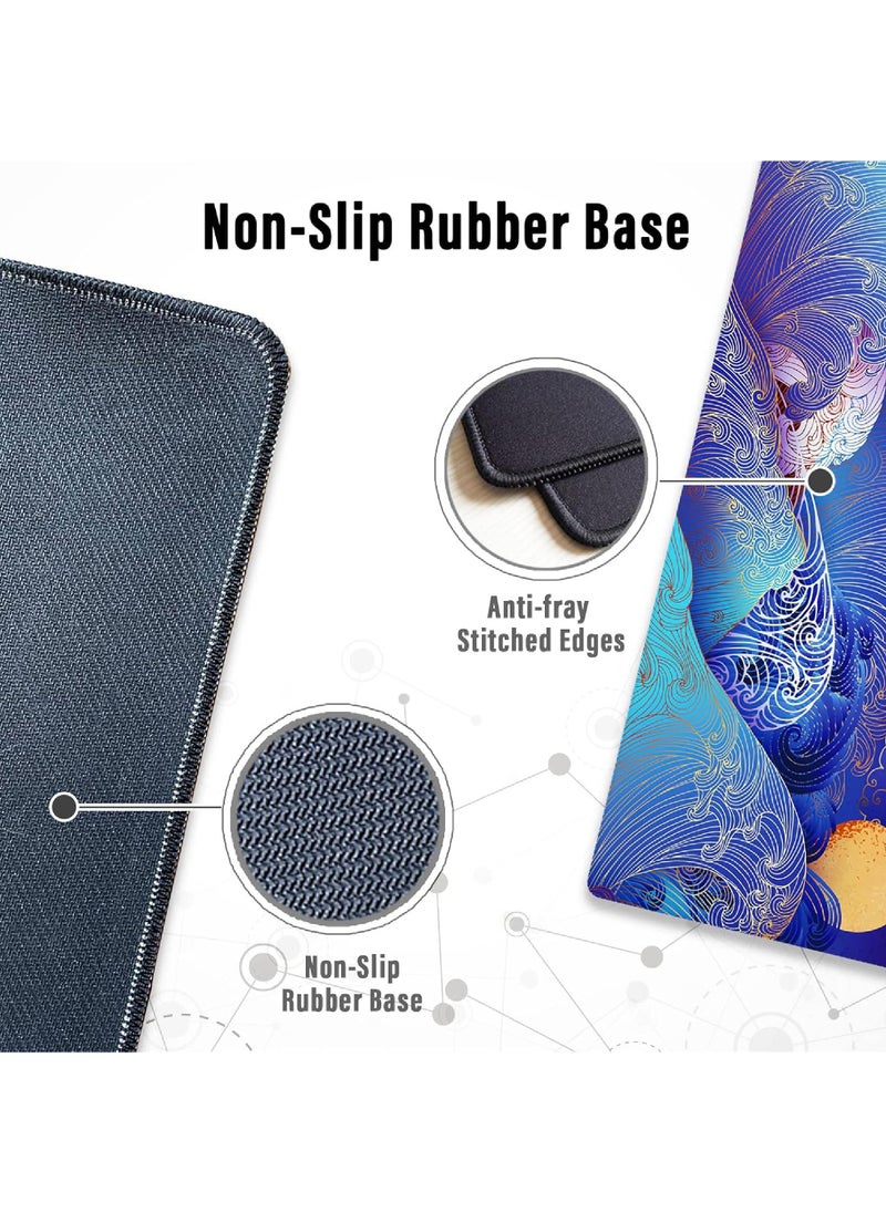 Rock Pow - Large Gaming Mouse Pad with Stitched Edges, Japanese Wave and Sun Desk Mat, Extended XL Mousepad with Anti-Slip Base, Cute Minimalist Desk Pad for Keyboard and Mouse,800X300X3MM - Image 1