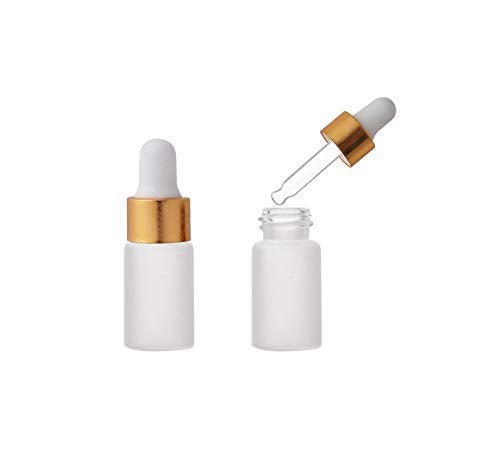 Enslz 15pcs 3ml Mini Empty Frosted Essential Oil Glass Dropper bottle Reusable Bottles Vial Nasal Oil dropper refillable bottle with Metal Screw Mouth lid&rubber Bulb (3ml, Gold) - Image 4