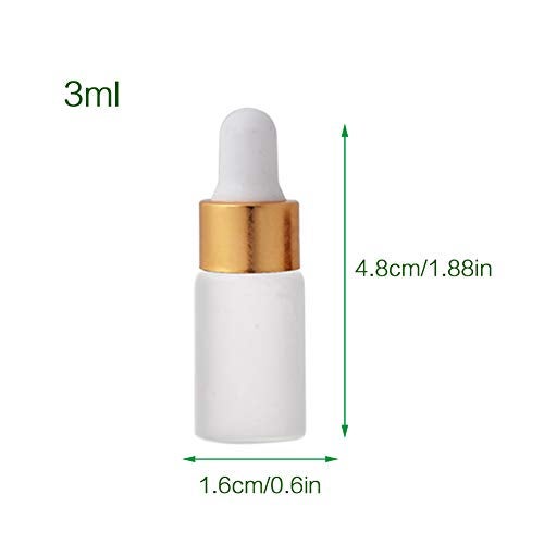 Enslz 15pcs 3ml Mini Empty Frosted Essential Oil Glass Dropper bottle Reusable Bottles Vial Nasal Oil dropper refillable bottle with Metal Screw Mouth lid&rubber Bulb (3ml, Gold) - Image 2