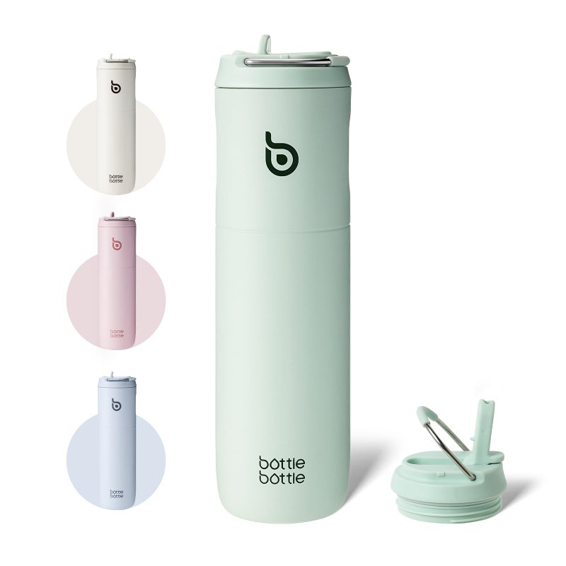 bottle bottle زجاجة زجاجة زجاجة ماء معزولة سعة 24 أونصة مع غطاء قشة ومقبض للسفر الرياضي في صالة الألعاب الرياضية زجاجات ماء من الفولاذ المقاوم للصدأ مزدوجة الجدار فراغ معدني مقاوم للتسرب خالي من BPA (أخضر فاتح) - Image 1