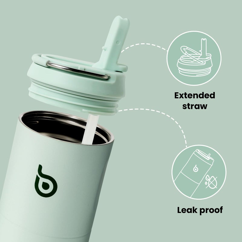 bottle bottle زجاجة زجاجة زجاجة ماء معزولة سعة 24 أونصة مع غطاء قشة ومقبض للسفر الرياضي في صالة الألعاب الرياضية زجاجات ماء من الفولاذ المقاوم للصدأ مزدوجة الجدار فراغ معدني مقاوم للتسرب خالي من BPA (أخضر فاتح) - Image 4