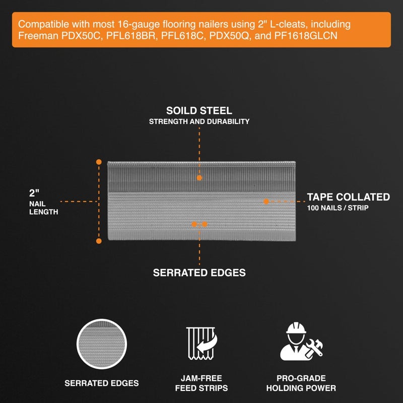Freeman Flooring L-Cleats | 16 Gauge | 2 Inch | Glue Collated | Serrated Steel | 1,000 Count | Hardwood Floor Installation, Tongue & Groove, Cherry, Oak, Maple, Hickory, Walnut | FNL-2 - Image 4