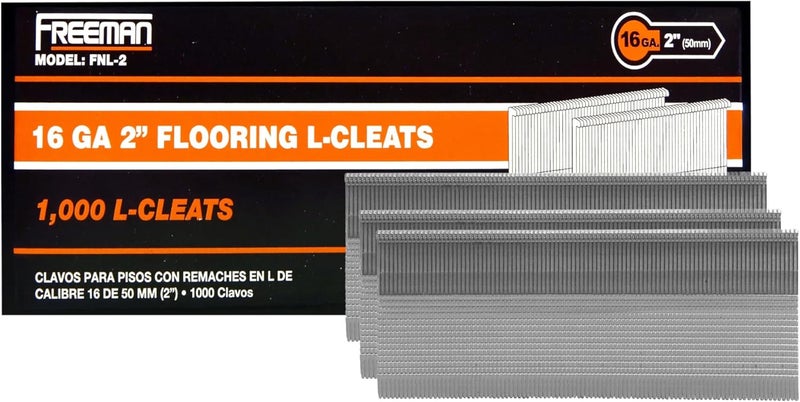 Freeman Flooring L-Cleats | 16 Gauge | 2 Inch | Glue Collated | Serrated Steel | 1,000 Count | Hardwood Floor Installation, Tongue & Groove, Cherry, Oak, Maple, Hickory, Walnut | FNL-2 - Image 1