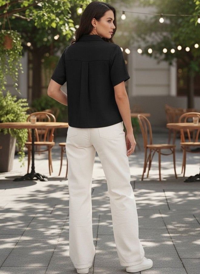 Women Basket Black Gathered Pleated Regular Top for Women - Image 5