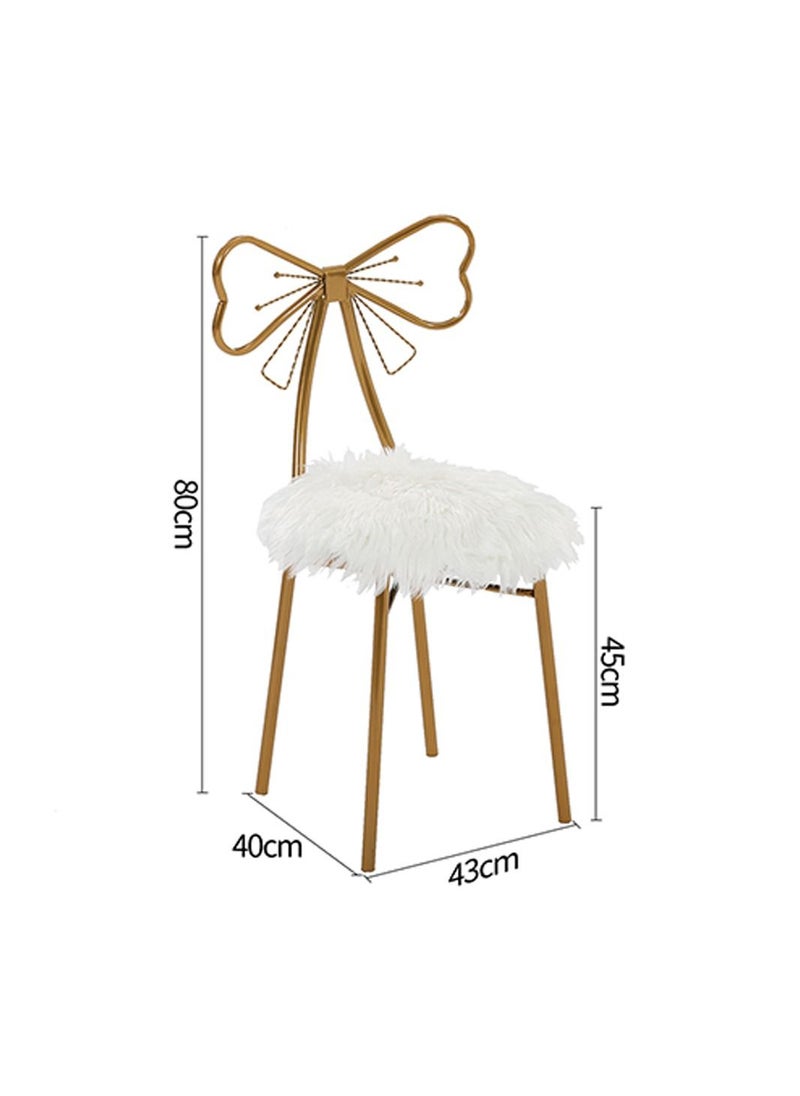 LINGWEI LINGWEI Makeup Chair Golden Backrest Dressing Metal Dining Chair Creative Girl Bedroom Butterfly Bow Tie Table With Soft White Wool Minimalist Style Exquisite Style Leisure Stool  - Image 4