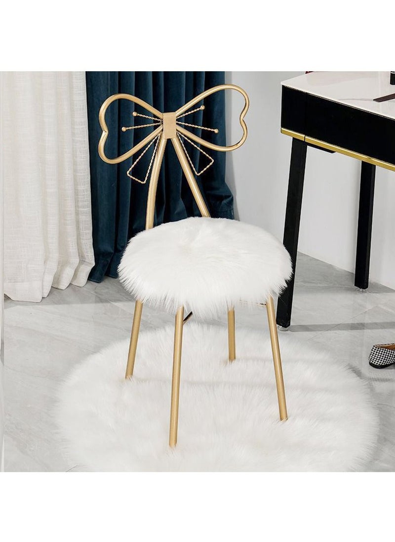 LINGWEI LINGWEI Makeup Chair Golden Backrest Dressing Metal Dining Chair Creative Girl Bedroom Butterfly Bow Tie Table With Soft White Wool Minimalist Style Exquisite Style Leisure Stool  - Image 2