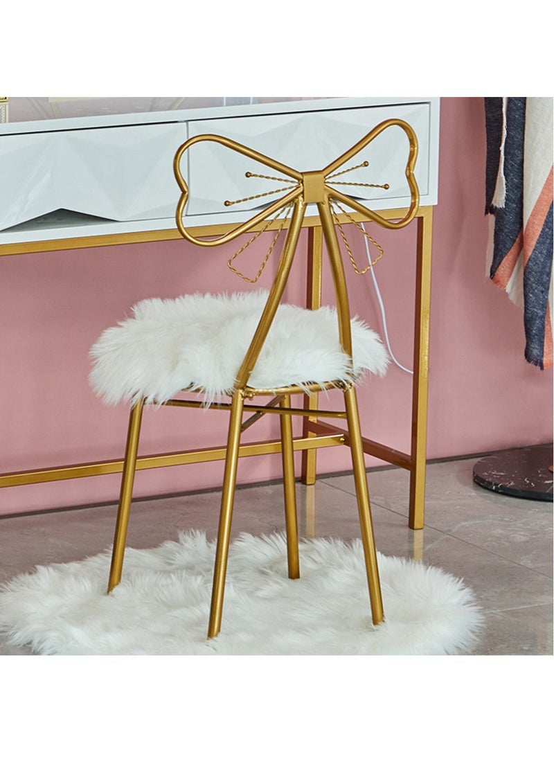 LINGWEI LINGWEI Makeup Chair Golden Backrest Dressing Metal Dining Chair Creative Girl Bedroom Butterfly Bow Tie Table With Soft White Wool Minimalist Style Exquisite Style Leisure Stool  - Image 3