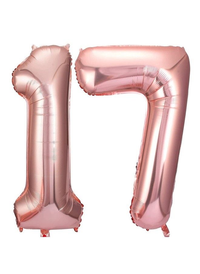 JONHAMWELBOR 17 Number Balloons Rose Gold Big Giant Jumbo Number 17 Or 71 Foil Mylar Balloons For 17Th Or 71St Women Gilr Birthday Party Decorations 17 Anniversary Events Supplies  - Image 1