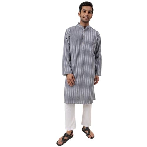 Fabindia Men's Cotton Self Design Relaxed Kurta (1030804GREY_Grey - Image 1