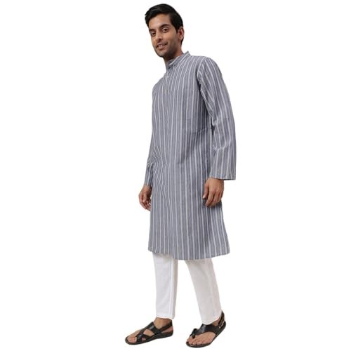 Fabindia Men's Cotton Self Design Relaxed Kurta (1030804GREY_Grey - Image 2
