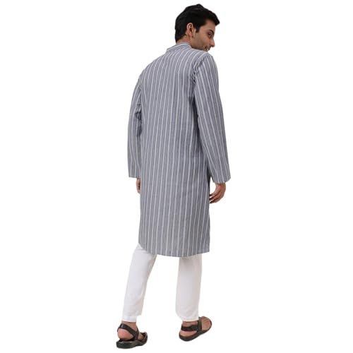 Fabindia Men's Cotton Self Design Relaxed Kurta (1030804GREY_Grey - Image 4