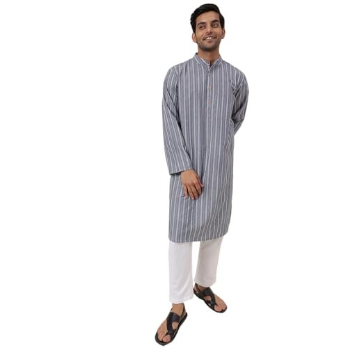 Fabindia Men's Cotton Self Design Relaxed Kurta (1030804GREY_Grey - Image 5