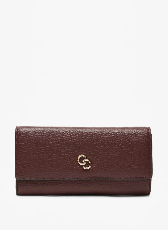 Celeste Women Solid Print Wallet with Logo Accent and Button Closure