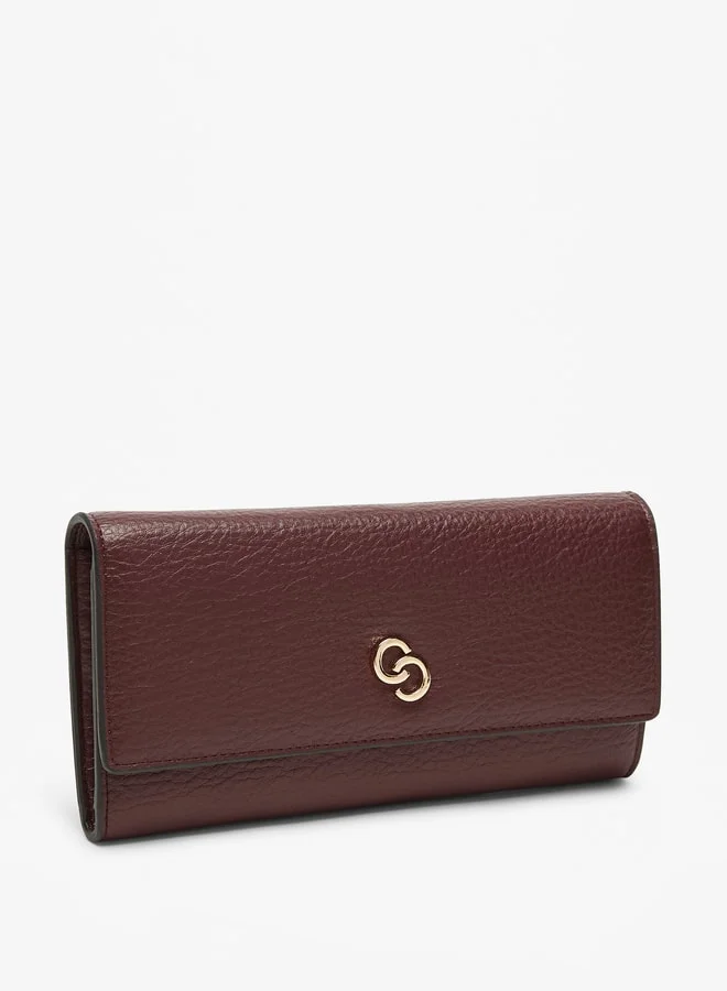 Celeste Women Solid Print Wallet with Logo Accent and Button Closure