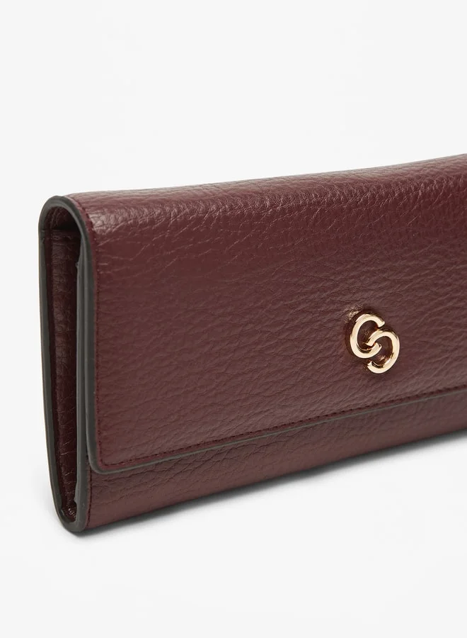 Celeste Women Solid Print Wallet with Logo Accent and Button Closure