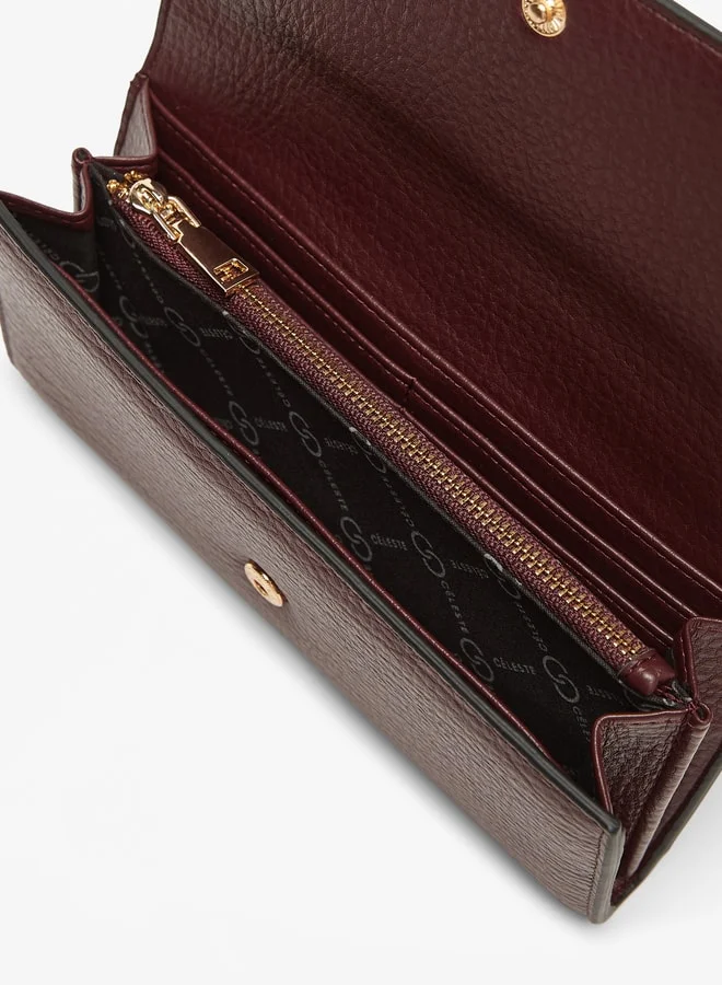 Celeste Women Solid Print Wallet with Logo Accent and Button Closure