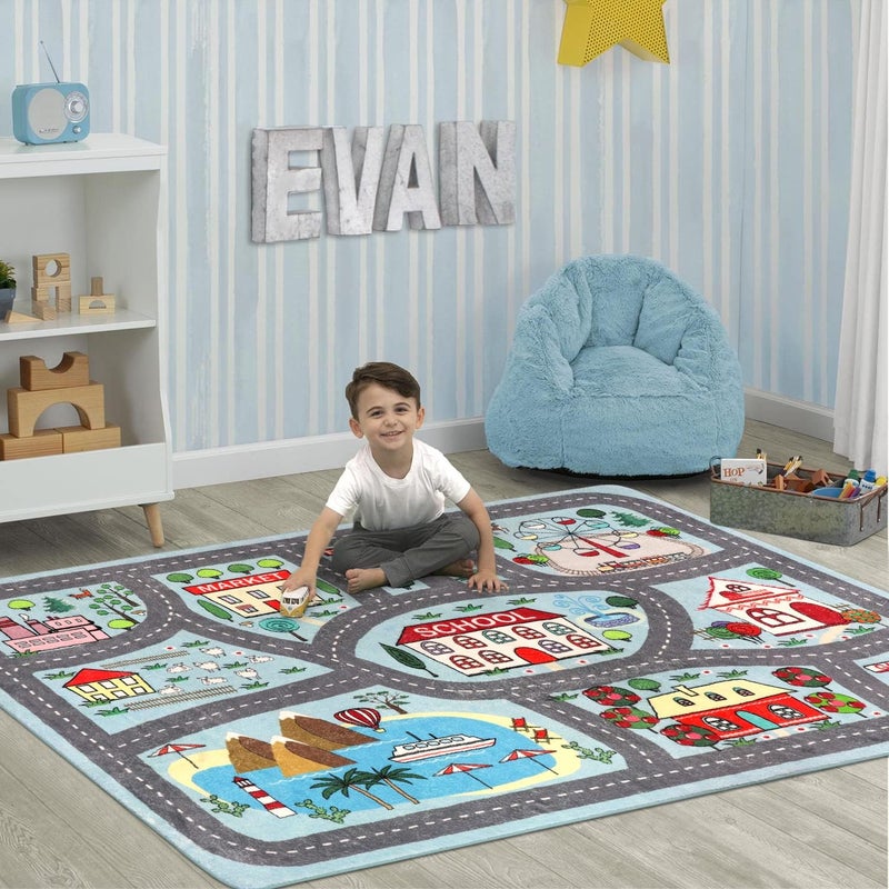 LIVEBOX Large Playroom Rug 5'x7' Kids Play Mat for Classroom, Road Traffic Carpet for Boys Girls Playing Cars Toys, City Life Nursery Car Rug for Toddlers Bedroom Kids Room - Image 2