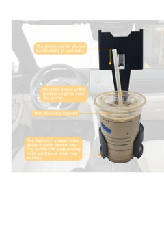 Excefore 2-in-1 Multifunctional Car Cup Holder Phone Mount, Large Capacity 9.2In Waterproof ABS Vehicle Cup Holder Expander, Universal Durable Automotive Smartphones Mount Accessories (Black)  - Image 4