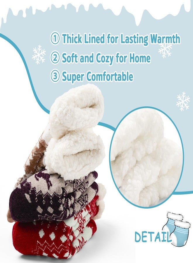 Aisyee Elk Women's Fuzzy Socks - Thick Winter Warm Fleece Lined Thermal Fluffy Socks with Grips - Snowflake Pattern - 3 Pack - Image 5