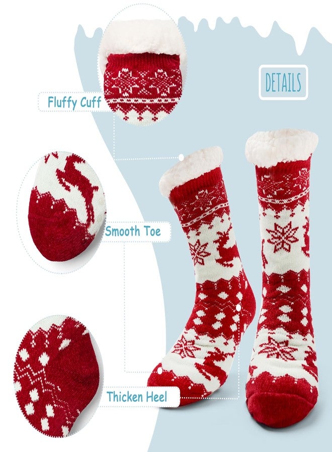 Aisyee Elk Women's Fuzzy Socks - Thick Winter Warm Fleece Lined Thermal Fluffy Socks with Grips - Snowflake Pattern - 3 Pack - Image 4