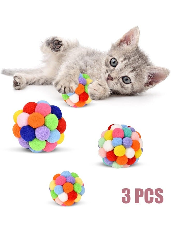 اتش واي كرات لعبة القط مع الجرس 3 قطع ، كرات غامضة ناعمة ملونة جرس مدمج للقطط ، ألعاب مضغ تفاعلية للعب للقطط والقطط الداخلية - Image 1