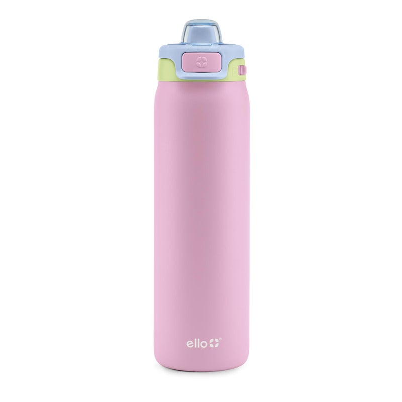 Ello Pop  Fill 22oz Stainless Steel Water Bottle with Quick Fill Technology Double Walled and Vacuum Insulated Metal Leak Proof Locking Lid Sip and Chug Reusable BPA Free Rosy Skyline