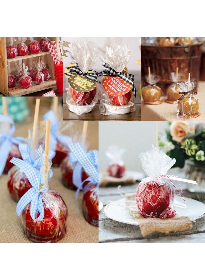 YESTOO YESTOO 200 Pack Candy Apple Caramel Apple Sticks and Bags,100 Bags,100 Sticks, 50 Yard Gold and Silver Glitter Ribbon Caramel Apple Making kit  - Image 4