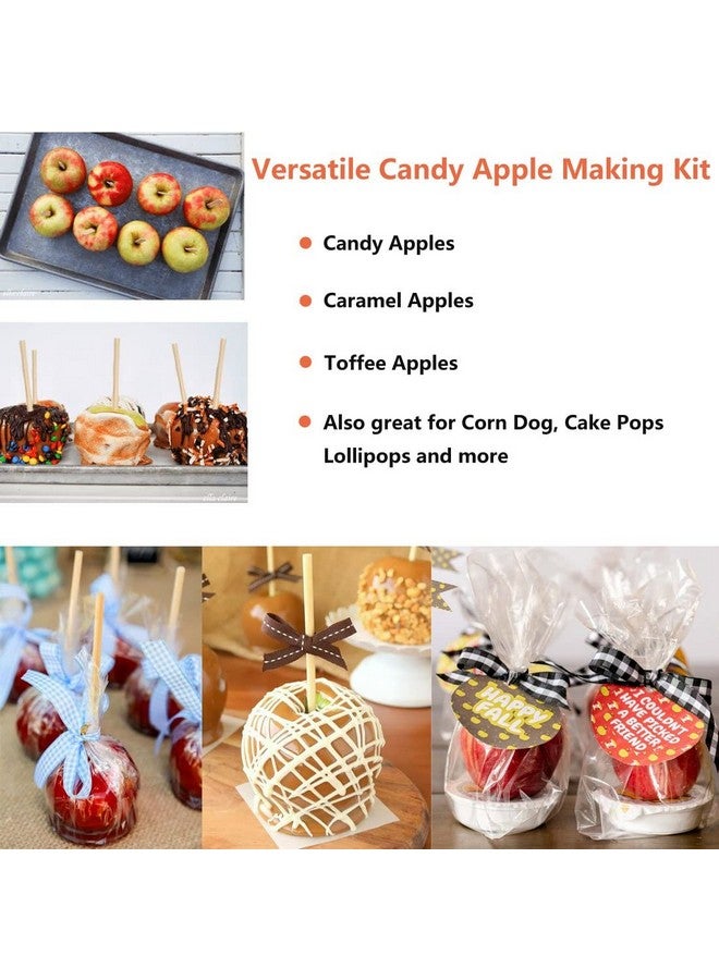 YESTOO YESTOO 200 Pack Candy Apple Caramel Apple Sticks and Bags,100 Bags,100 Sticks, 50 Yard Gold and Silver Glitter Ribbon Caramel Apple Making kit  - Image 3