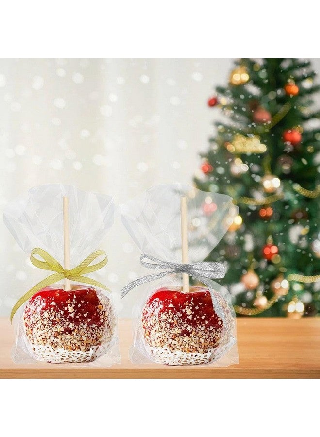 YESTOO YESTOO 200 Pack Candy Apple Caramel Apple Sticks and Bags,100 Bags,100 Sticks, 50 Yard Gold and Silver Glitter Ribbon Caramel Apple Making kit  - Image 5