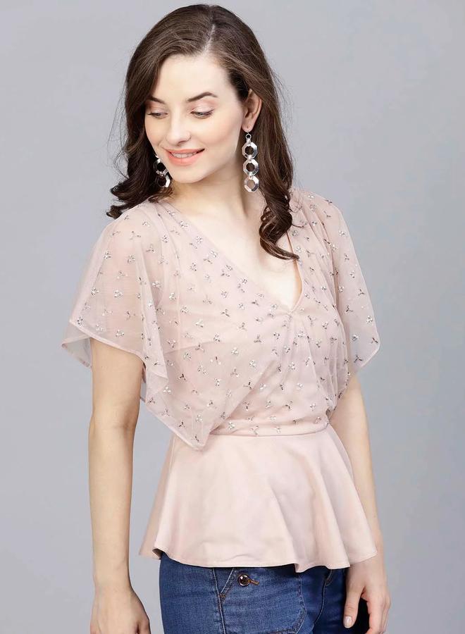 STREET 9 بلوزة نسائية مزينة بياقة بيبلوم من ستريت - Image 1