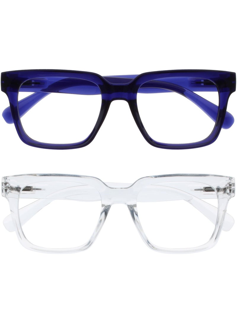 OPULIZE نظارات قراءة لحجب الضوء الأزرق للنساء والرجال، إطار كبير مع حماية UV400 ومضادة للانعكاس، نظارات كمبيوتر مضادة للتوهج، زرقاء شفافة +3.50 (عبوة من 2) - Image 1