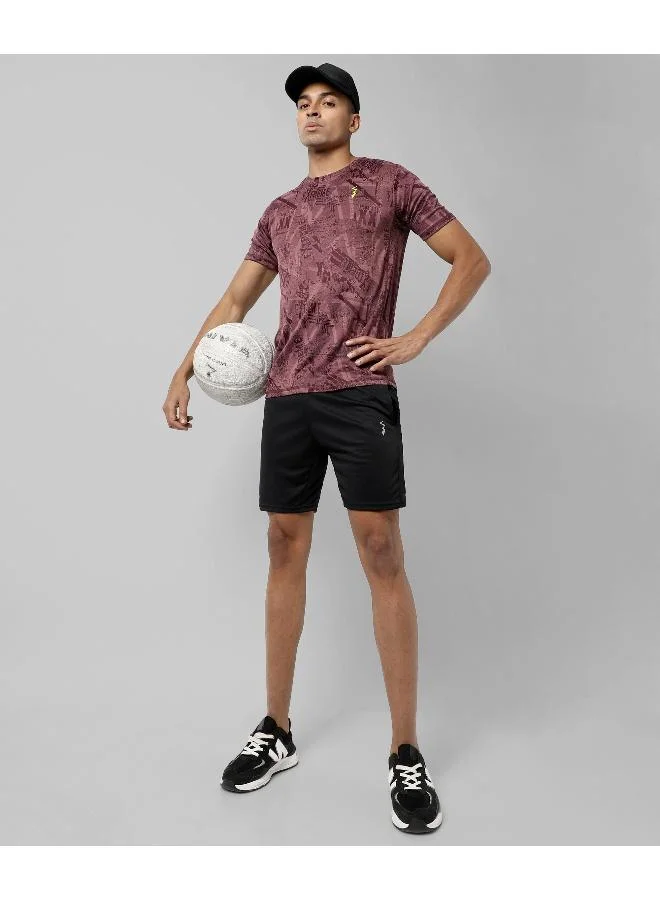 CAHOOT  Men's Maroon Printed Regular Fit Activewear T-Shirt for Men | Best Price UAE