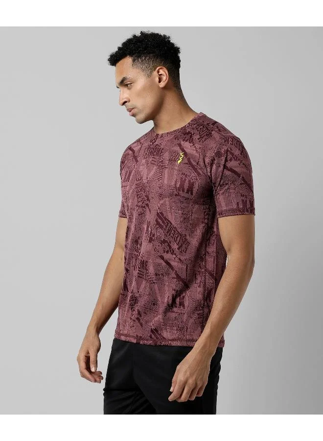 CAHOOT  Men's Maroon Printed Regular Fit Activewear T-Shirt for Men | Best Price UAE