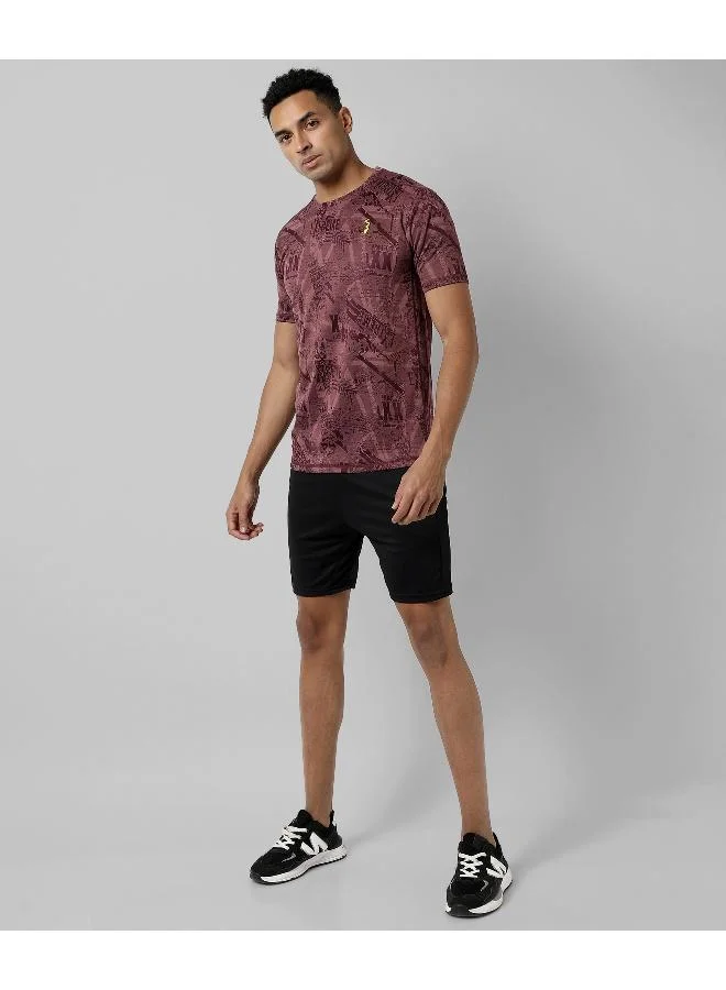 CAHOOT  Men's Maroon Printed Regular Fit Activewear T-Shirt for Men | Best Price UAE
