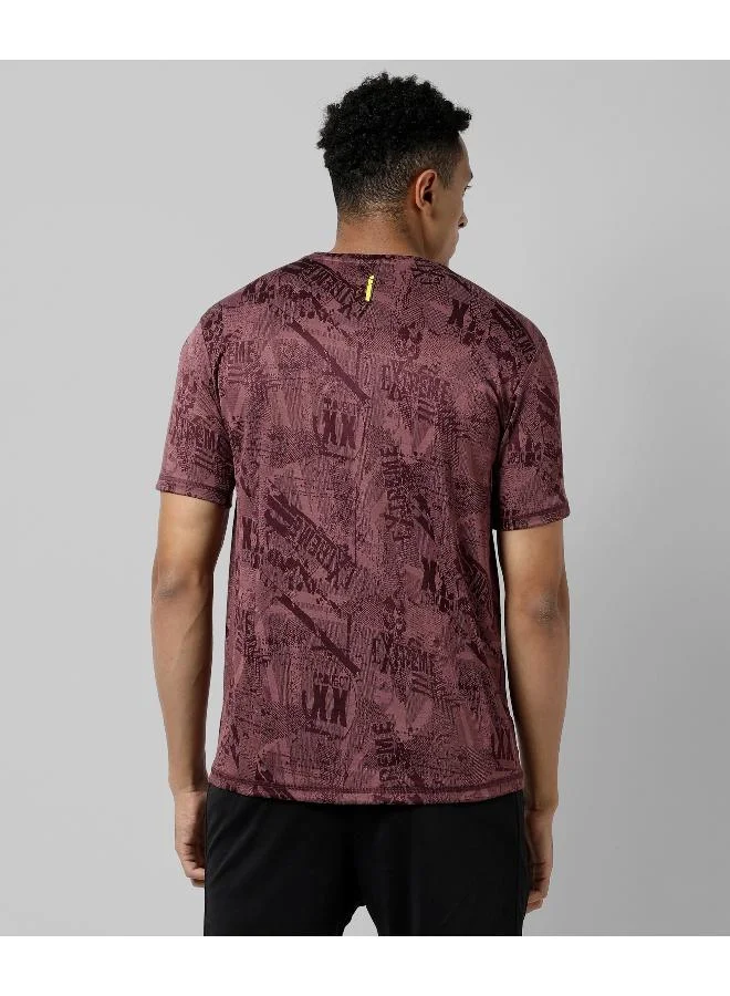 CAHOOT  Men's Maroon Printed Regular Fit Activewear T-Shirt for Men | Best Price UAE