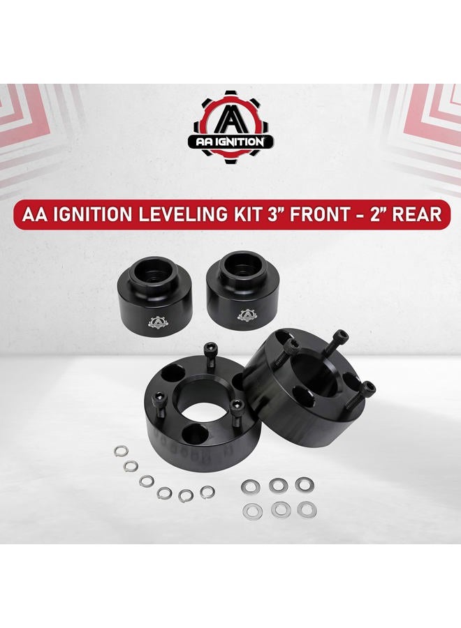 AA Ignition 3 Inch Front and 2 Inch Rear Leveling Kit, Compatible with Dodge Ram 1500 4WD - 2009-2018 4x4-3" Front, 2" Rear Strut Suspension Lift Spacers Set - Forged Aircraft Billet Aluminum Construction - Image 5