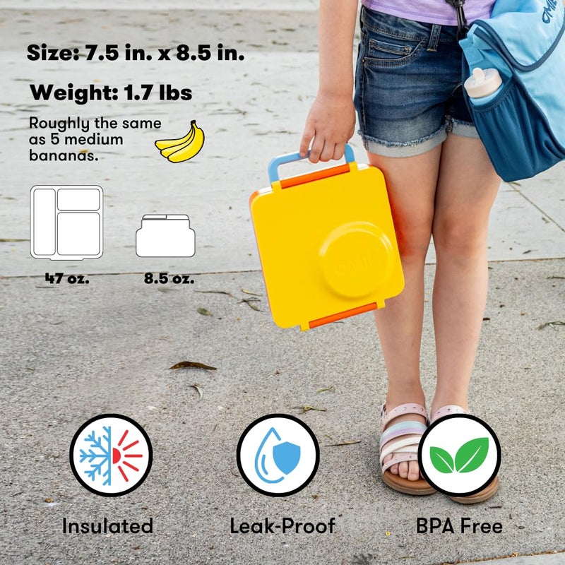 OMIE صندوق أومي أومي بوكس للأطفال - صندوق غداء معزول مع جرة طعام مقاومة للتسرب - 3 أقسام، 2 منطقة حرارة - (أشعة الشمس) (مفرد) - Image 5