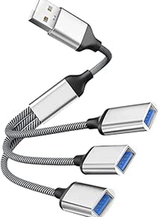 كابل مقسم USB ذكر إلى أنثى فضي لنقل البيانات عالي السرعة للكمبيوتر المحمول والسيارة والأجهزة المتعددة - Image 1