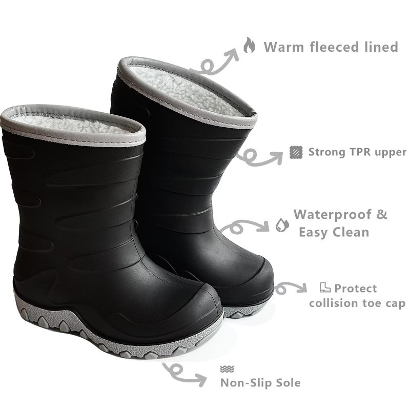 Greentiming Toddler Winter Rain Boots, Insulated Waterproof Kids Snow Boots Fleece Lined Cozy Insulated Boot for Boys Girls, Black Size 12 - Image 2