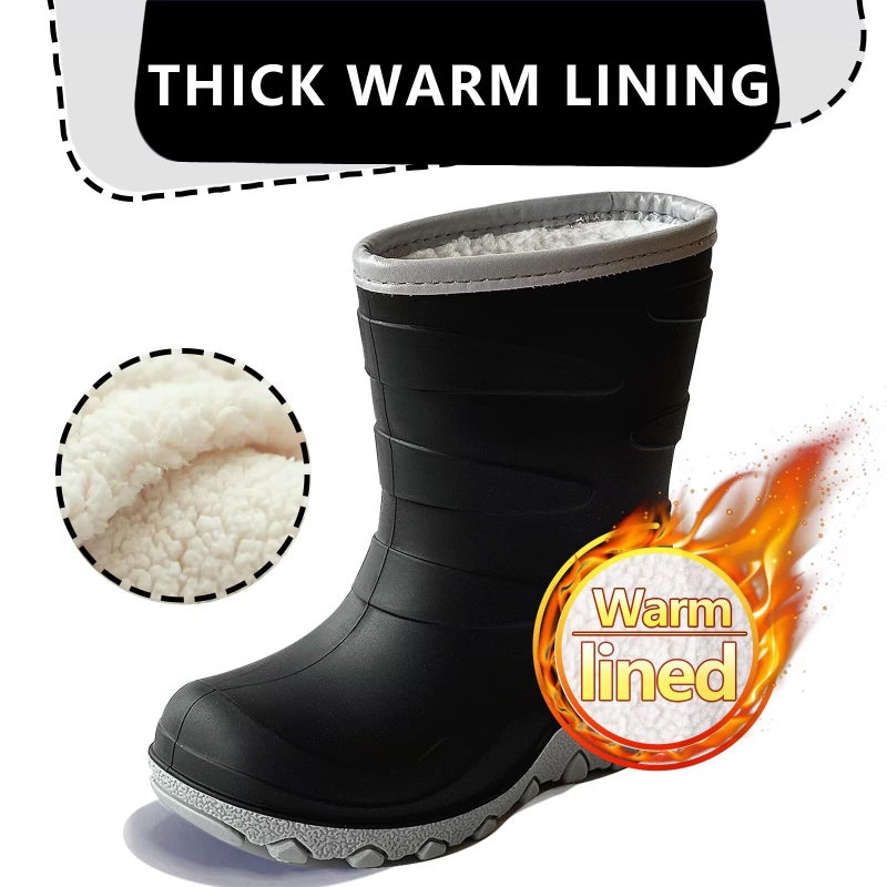 Greentiming Toddler Winter Rain Boots, Insulated Waterproof Kids Snow Boots Fleece Lined Cozy Insulated Boot for Boys Girls, Black Size 12 - Image 3